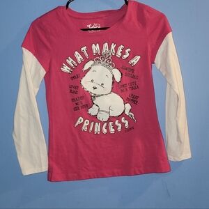 Justice Pink and White Long Sleeve Shirt with Princess Graphic